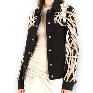 Black Long Sleeve Button Down Utility Jacket with Intangible Strings NEW